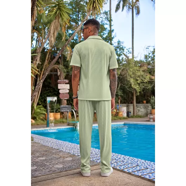 COOFANDY Men's 2 Piece Outfit Casual Short Sleeve Button Down Shirt Beach Summer Loose Pant Sets