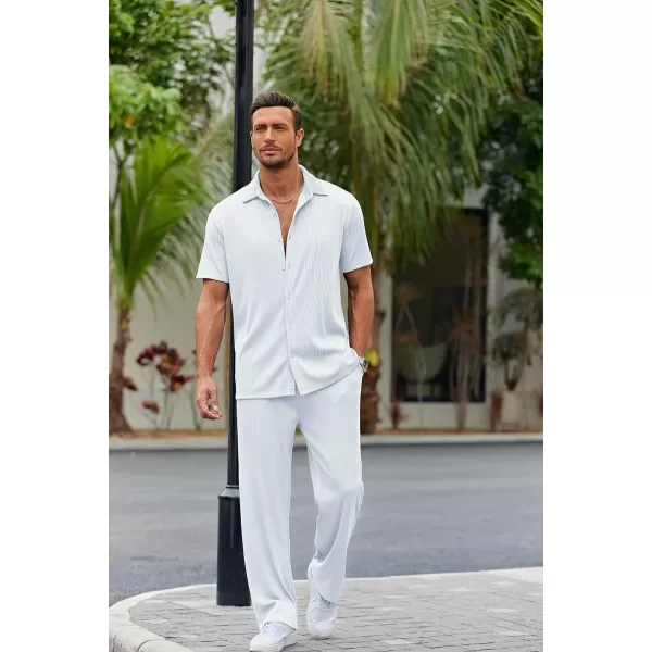 COOFANDY Men's 2 Piece Outfit Casual Short Sleeve Button Down Shirt Beach Summer Loose Pant Sets