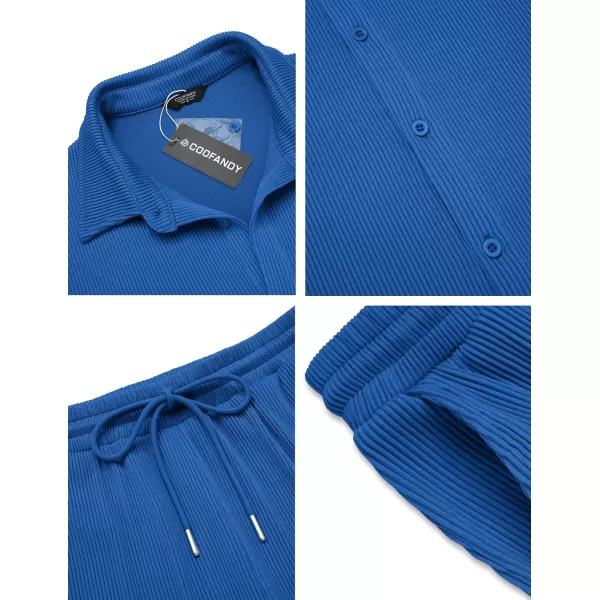 COOFANDY Men's 2 Piece Outfit Casual Short Sleeve Button Down Shirt Beach Summer Loose Pant Sets