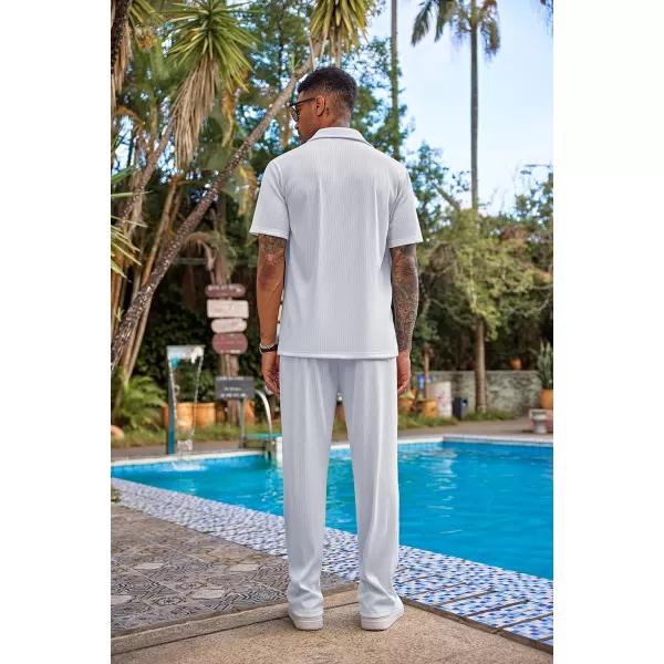 COOFANDY Men's 2 Piece Outfit Casual Short Sleeve Button Down Shirt Beach Summer Loose Pant Sets