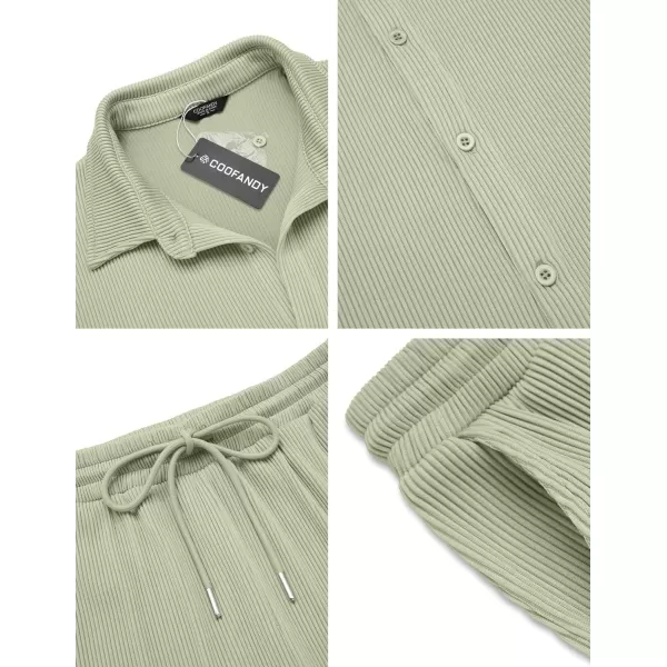 COOFANDY Men's 2 Piece Outfit Casual Short Sleeve Button Down Shirt Beach Summer Loose Pant Sets