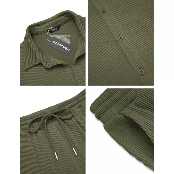 COOFANDY Men's 2 Piece Outfit Casual Short Sleeve Button Down Shirt Beach Summer Loose Pant Sets