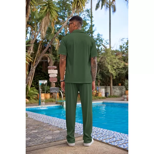 COOFANDY Men's 2 Piece Outfit Casual Short Sleeve Button Down Shirt Beach Summer Loose Pant Sets