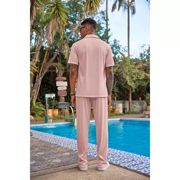 COOFANDY Men's 2 Piece Outfit Casual Short Sleeve Button Down Shirt Beach Summer Loose Pant Sets