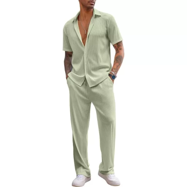 COOFANDY Men's 2 Piece Outfit Casual Short Sleeve Button Down Shirt Beach Summer Loose Pant Sets