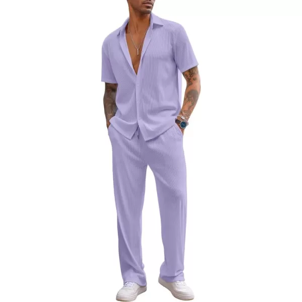 COOFANDY Men's 2 Piece Outfit Casual Short Sleeve Button Down Shirt Beach Summer Loose Pant Sets