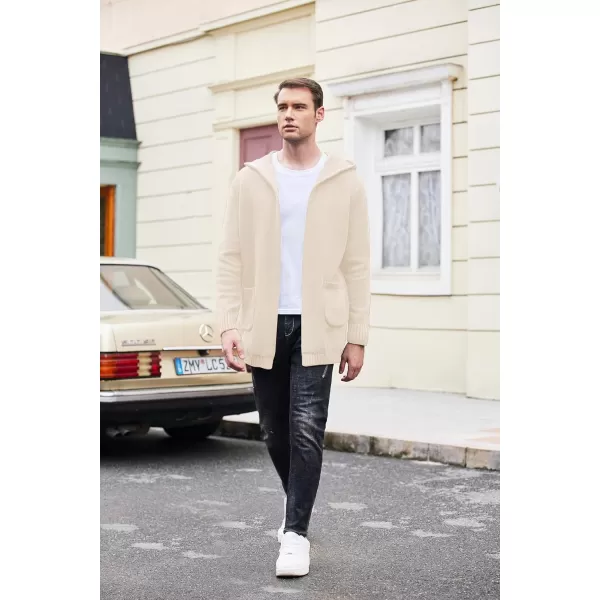 COOFANDY Mens Long Open Front Cardigan Sweater Lightweight Hooded Knitted Cardigan Sweaters with Pockets