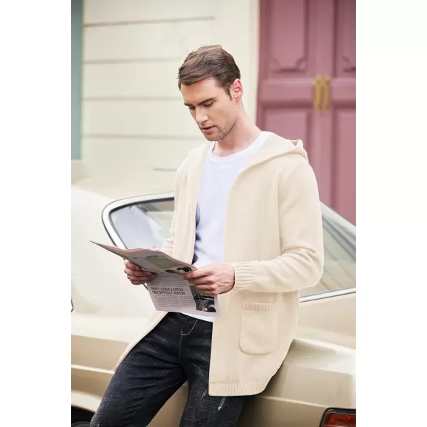 COOFANDY Mens Long Open Front Cardigan Sweater Lightweight Hooded Knitted Cardigan Sweaters with Pockets