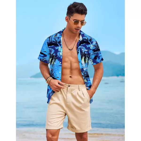 COOFANDY Mens Casual Linen Shirt Short Sleeve Button Down Shirt Summer Beach Hawaiian Shirts