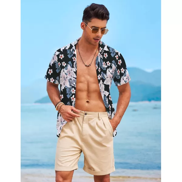 COOFANDY Mens Casual Linen Shirt Short Sleeve Button Down Shirt Summer Beach Hawaiian Shirts