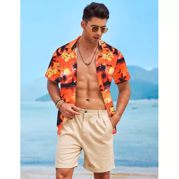 COOFANDY Mens Casual Linen Shirt Short Sleeve Button Down Shirt Summer Beach Hawaiian Shirts