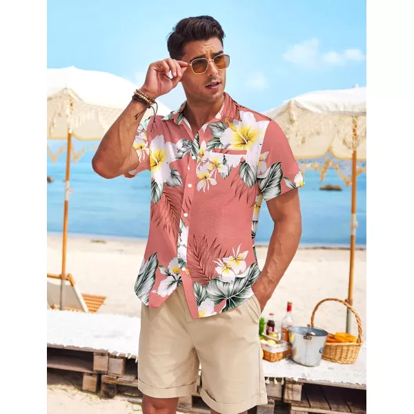 COOFANDY Mens Casual Linen Shirt Short Sleeve Button Down Shirt Summer Beach Hawaiian Shirts