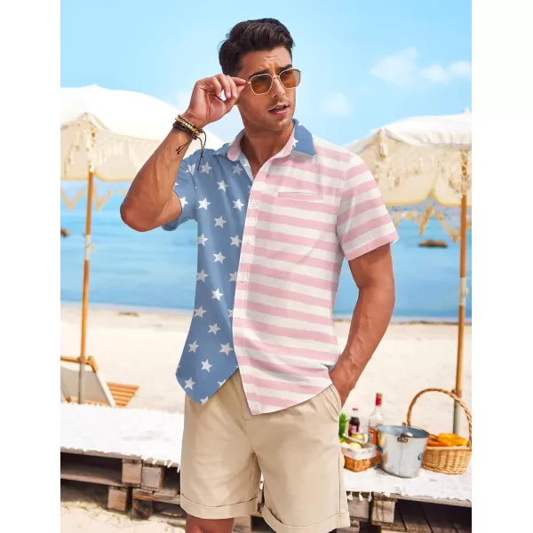 COOFANDY Mens Casual Linen Shirt Short Sleeve Button Down Shirt Summer Beach Hawaiian Shirts