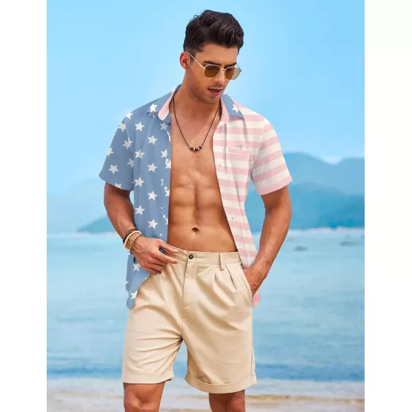 COOFANDY Mens Casual Linen Shirt Short Sleeve Button Down Shirt Summer Beach Hawaiian Shirts