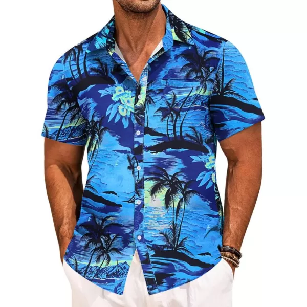 COOFANDY Mens Casual Linen Shirt Short Sleeve Button Down Shirt Summer Beach Hawaiian Shirts