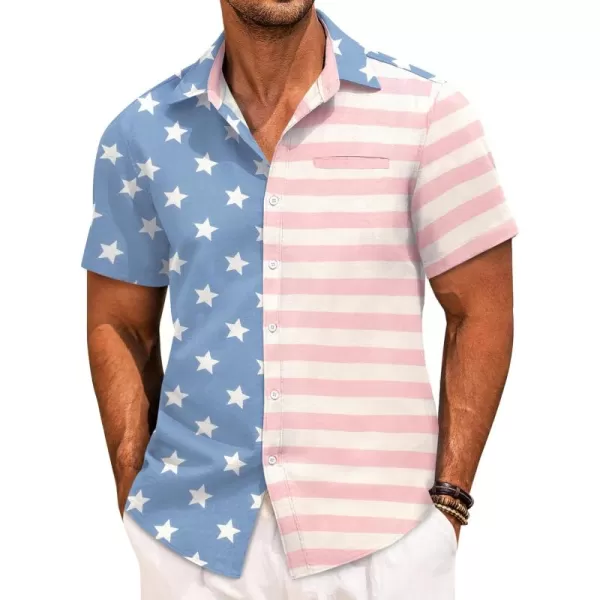 COOFANDY Mens Casual Linen Shirt Short Sleeve Button Down Shirt Summer Beach Hawaiian Shirts