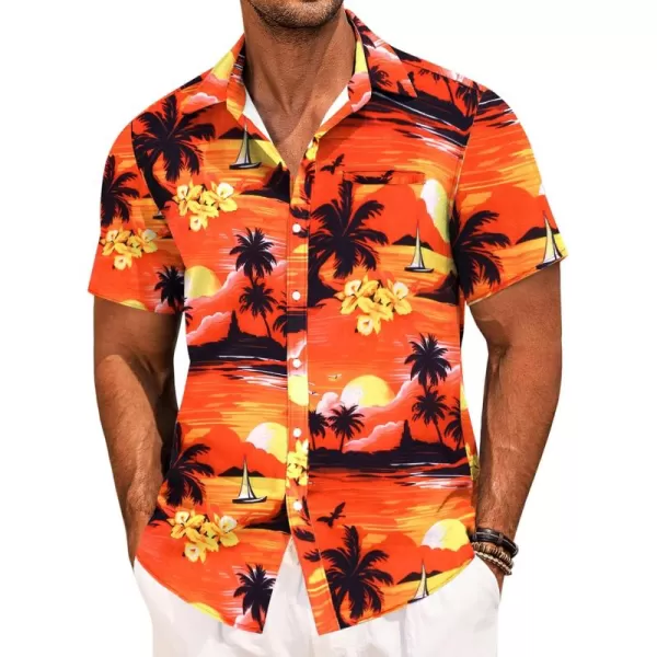 COOFANDY Mens Casual Linen Shirt Short Sleeve Button Down Shirt Summer Beach Hawaiian Shirts