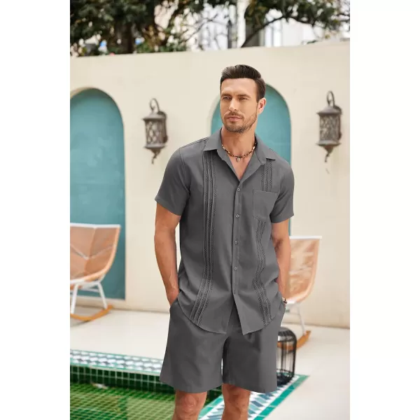 COOFANDY Men Linen Sets Outfits 2 Piece Short Sleeve Cuban Shirts Guayabera Linen Suit