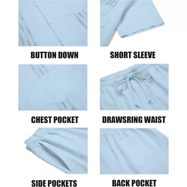 COOFANDY Men Linen Sets Outfits 2 Piece Short Sleeve Cuban Shirts Guayabera Linen Suit