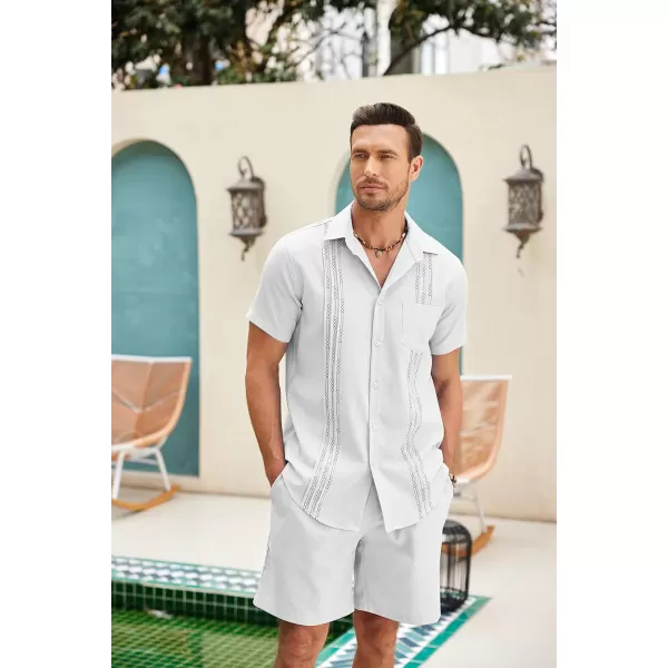 COOFANDY Men Linen Sets Outfits 2 Piece Short Sleeve Cuban Shirts Guayabera Linen Suit