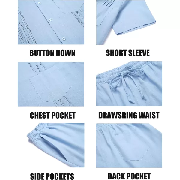 COOFANDY Men Linen Sets Outfits 2 Piece Short Sleeve Cuban Shirts Guayabera Linen Suit