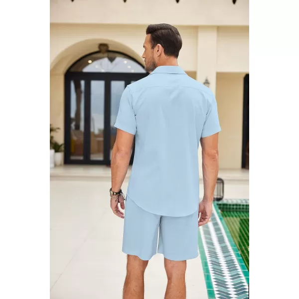COOFANDY Men Linen Sets Outfits 2 Piece Short Sleeve Cuban Shirts Guayabera Linen Suit