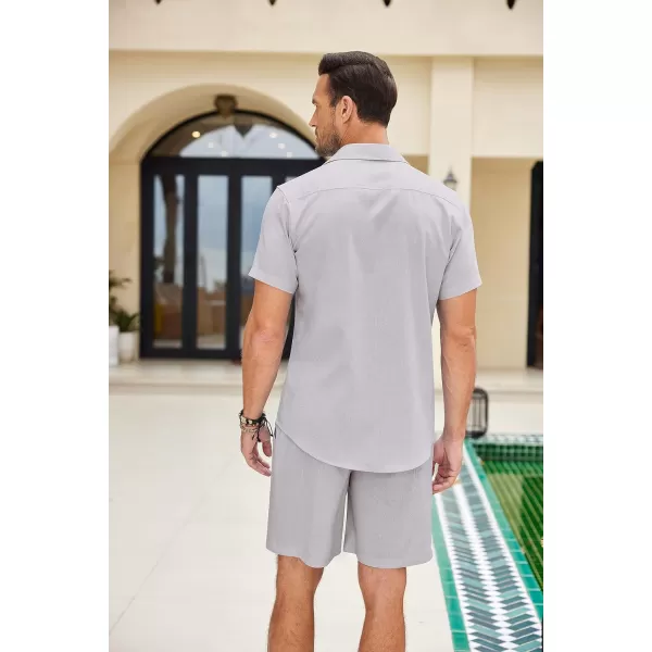 COOFANDY Men Linen Sets Outfits 2 Piece Short Sleeve Cuban Shirts Guayabera Linen Suit