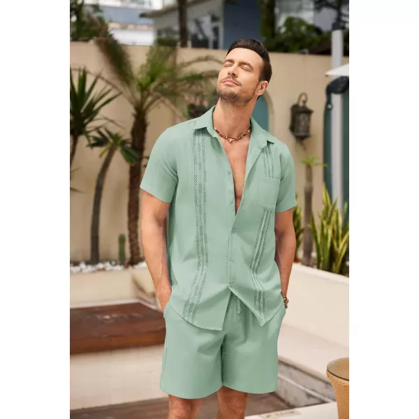 COOFANDY Men Linen Sets Outfits 2 Piece Short Sleeve Cuban Shirts Guayabera Linen Suit