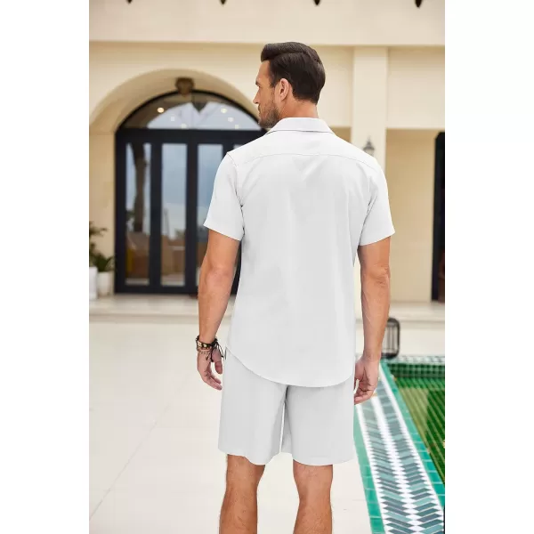 COOFANDY Men Linen Sets Outfits 2 Piece Short Sleeve Cuban Shirts Guayabera Linen Suit