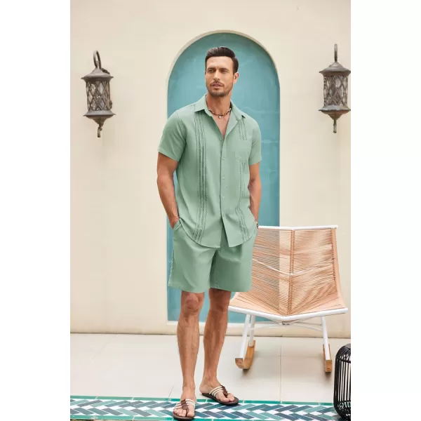 COOFANDY Men Linen Sets Outfits 2 Piece Short Sleeve Cuban Shirts Guayabera Linen Suit