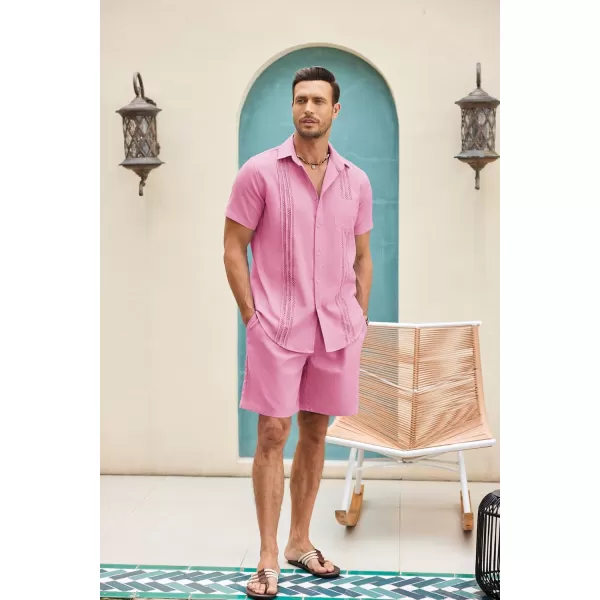 COOFANDY Men Linen Sets Outfits 2 Piece Short Sleeve Cuban Shirts Guayabera Linen Suit