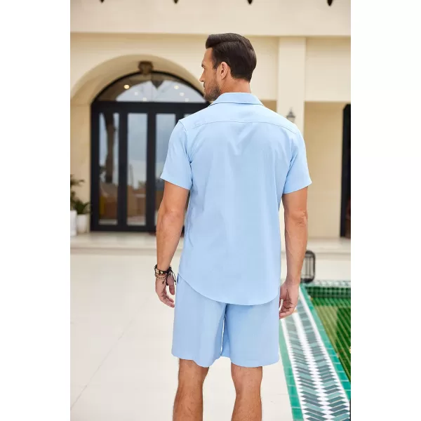 COOFANDY Men Linen Sets Outfits 2 Piece Short Sleeve Cuban Shirts Guayabera Linen Suit