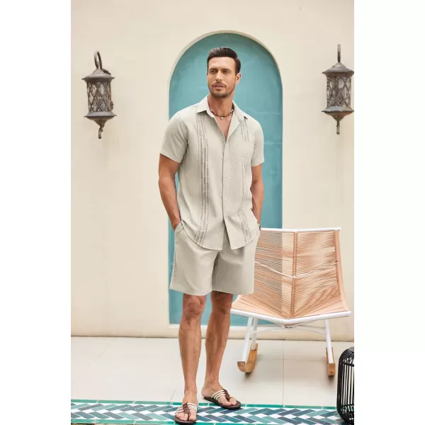 COOFANDY Men Linen Sets Outfits 2 Piece Short Sleeve Cuban Shirts Guayabera Linen Suit