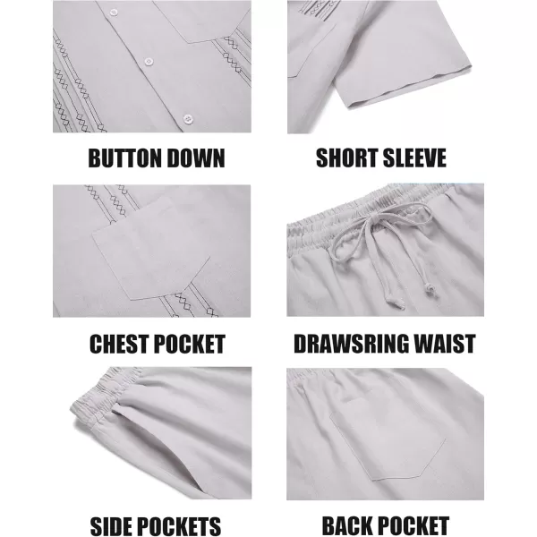 COOFANDY Men Linen Sets Outfits 2 Piece Short Sleeve Cuban Shirts Guayabera Linen Suit