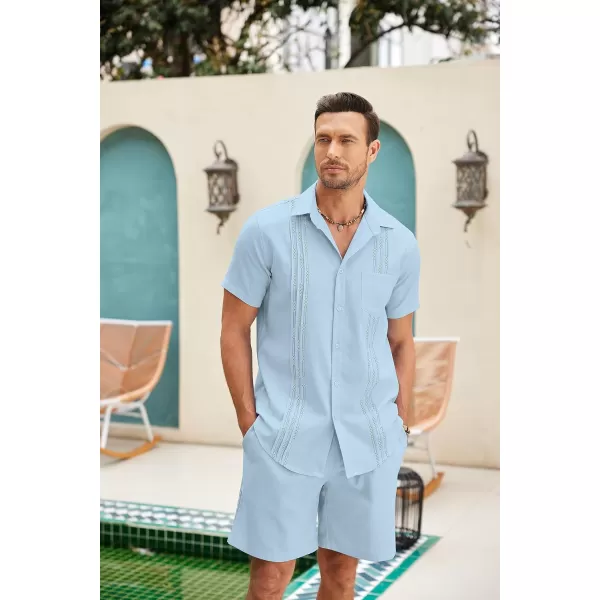 COOFANDY Men Linen Sets Outfits 2 Piece Short Sleeve Cuban Shirts Guayabera Linen Suit