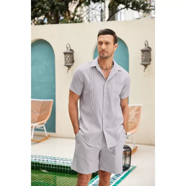 COOFANDY Men Linen Sets Outfits 2 Piece Short Sleeve Cuban Shirts Guayabera Linen Suit