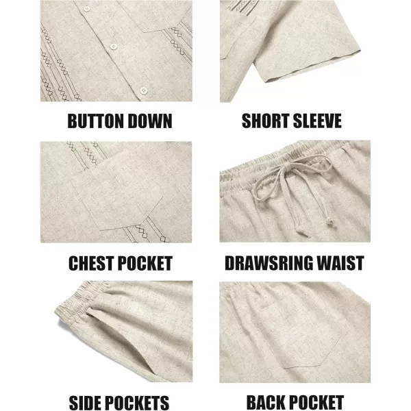 COOFANDY Men Linen Sets Outfits 2 Piece Short Sleeve Cuban Shirts Guayabera Linen Suit