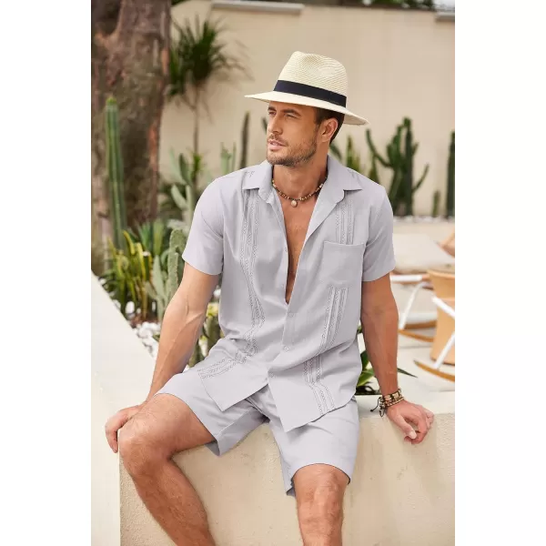 COOFANDY Men Linen Sets Outfits 2 Piece Short Sleeve Cuban Shirts Guayabera Linen Suit