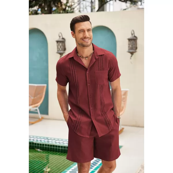 COOFANDY Men Linen Sets Outfits 2 Piece Short Sleeve Cuban Shirts Guayabera Linen Suit