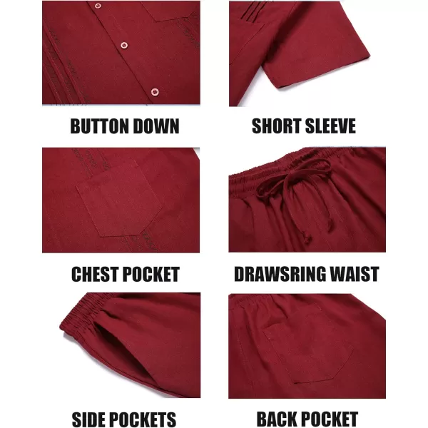 COOFANDY Men Linen Sets Outfits 2 Piece Short Sleeve Cuban Shirts Guayabera Linen Suit