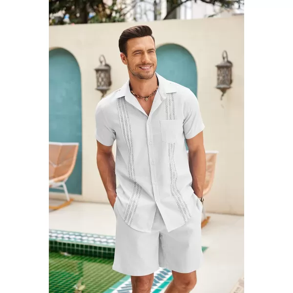 COOFANDY Men Linen Sets Outfits 2 Piece Short Sleeve Cuban Shirts Guayabera Linen Suit