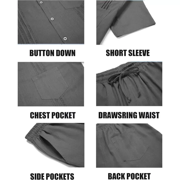 COOFANDY Men Linen Sets Outfits 2 Piece Short Sleeve Cuban Shirts Guayabera Linen Suit