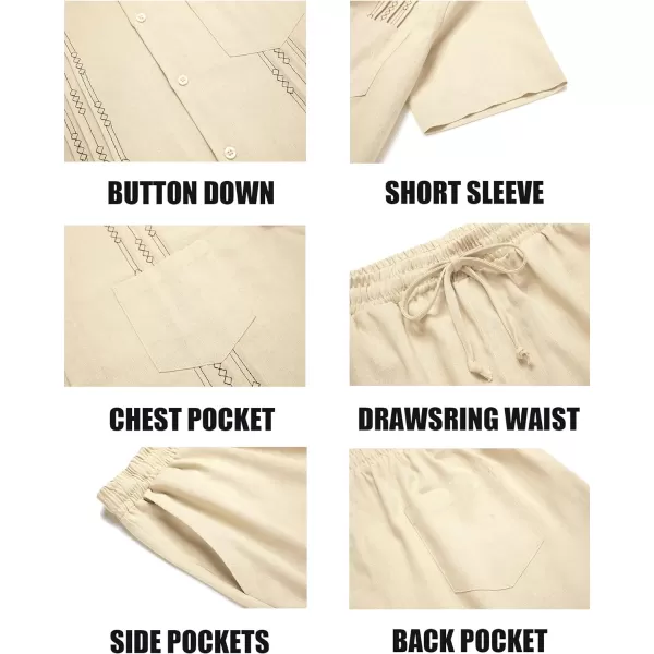 COOFANDY Men Linen Sets Outfits 2 Piece Short Sleeve Cuban Shirts Guayabera Linen Suit