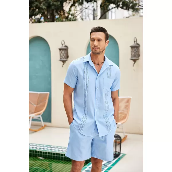 COOFANDY Men Linen Sets Outfits 2 Piece Short Sleeve Cuban Shirts Guayabera Linen Suit