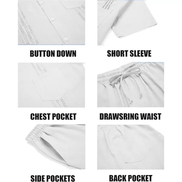 COOFANDY Men Linen Sets Outfits 2 Piece Short Sleeve Cuban Shirts Guayabera Linen Suit