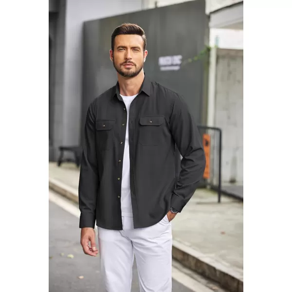 COOFANDY Mens Casual Button Down Shirts Long Sleeve Wrinkle-Free Shirt Lightweight Shirt Jacket