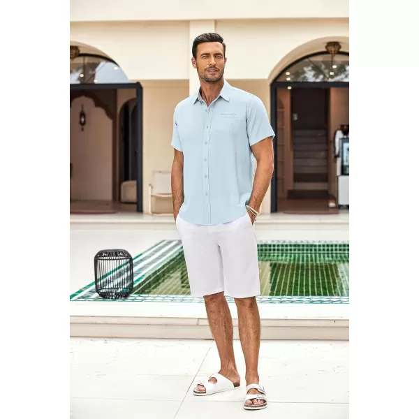 COOFANDY Men's Casual Linen Shirts Short Sleeve Button Down Shirt Summer Beach Tops