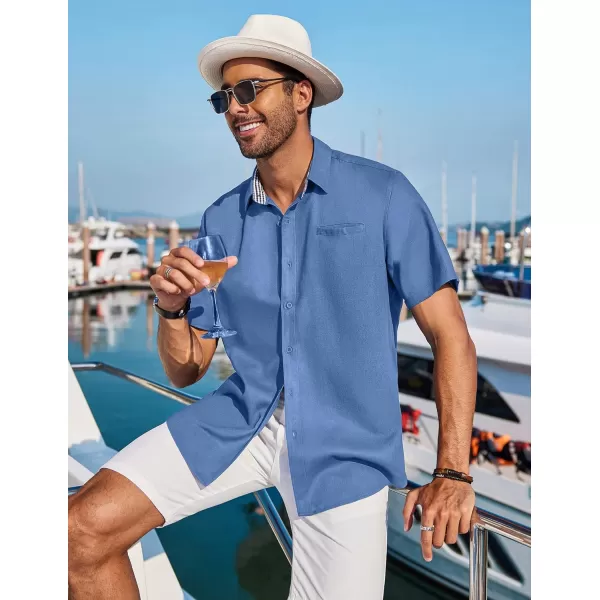COOFANDY Men's Casual Linen Shirts Short Sleeve Button Down Shirt Summer Beach Tops