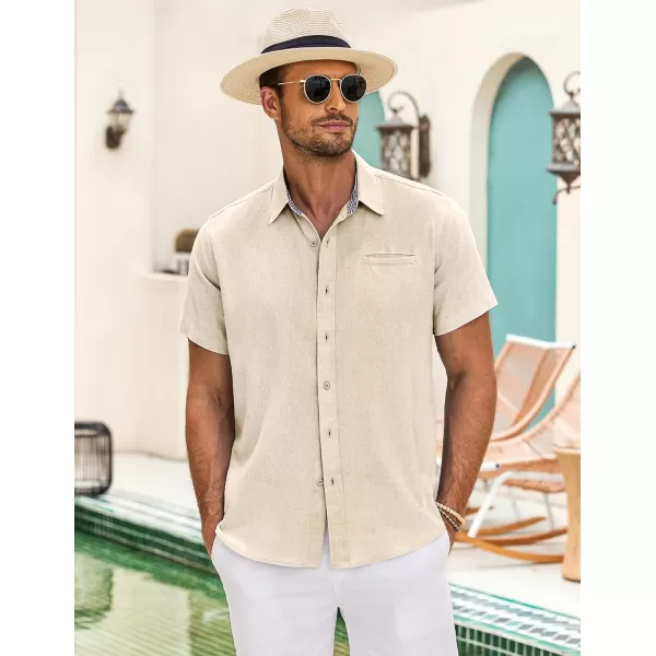 COOFANDY Men's Casual Linen Shirts Short Sleeve Button Down Shirt Summer Beach Tops