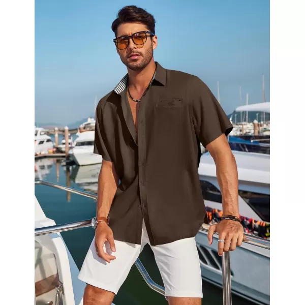COOFANDY Men's Casual Linen Shirts Short Sleeve Button Down Shirt Summer Beach Tops
